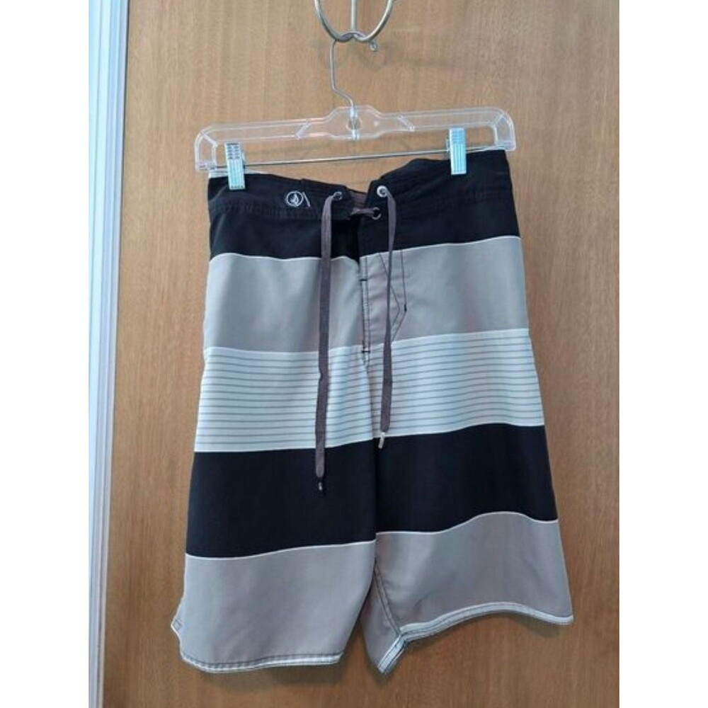 Volcom Black and Gray Striped Board Shorts
